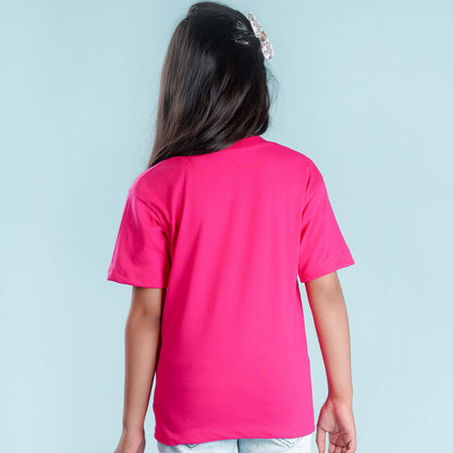 Nusyl Girls Hot Pink Printed Oversized T-shirt
