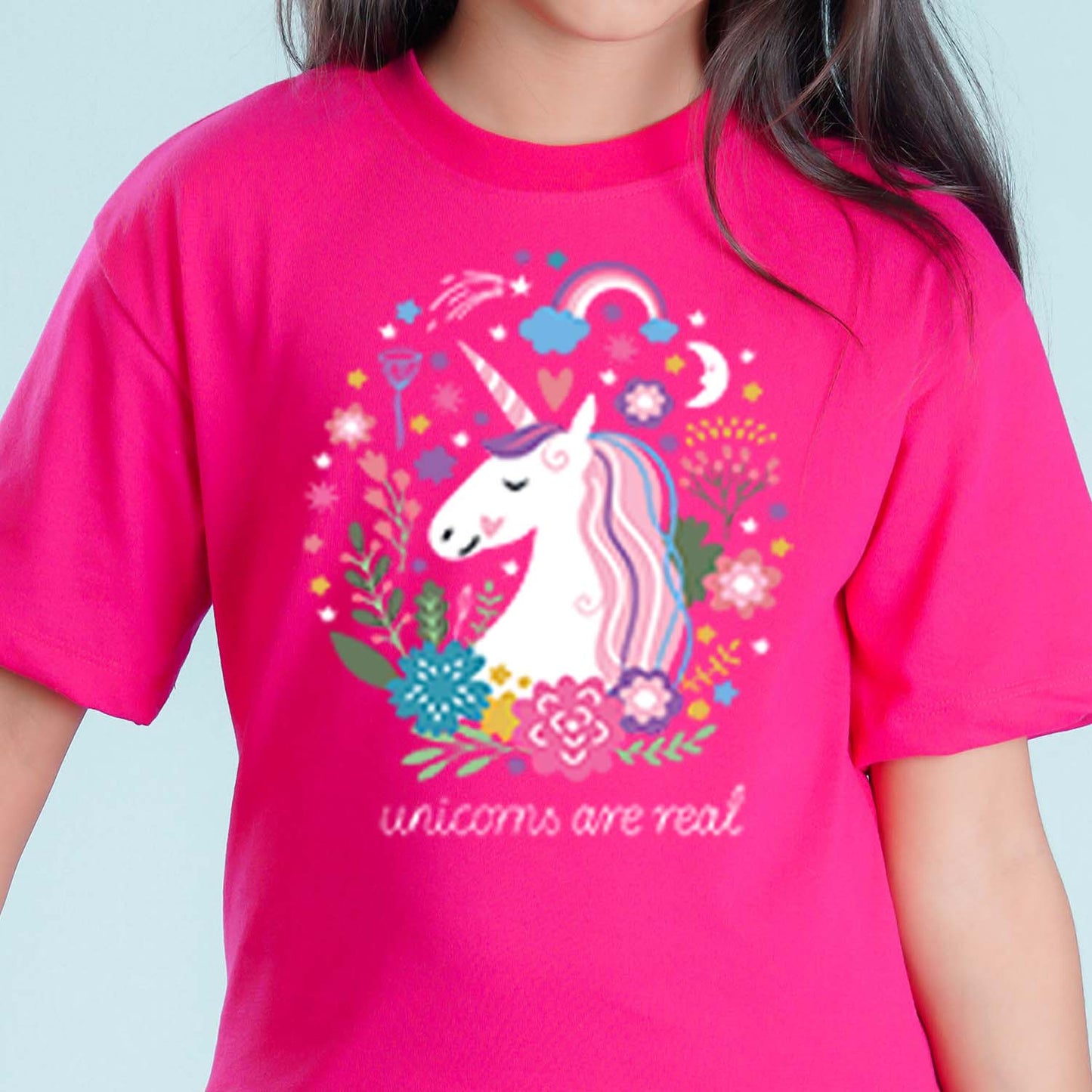 Nusyl Girls Hot Pink Printed Oversized T-shirt