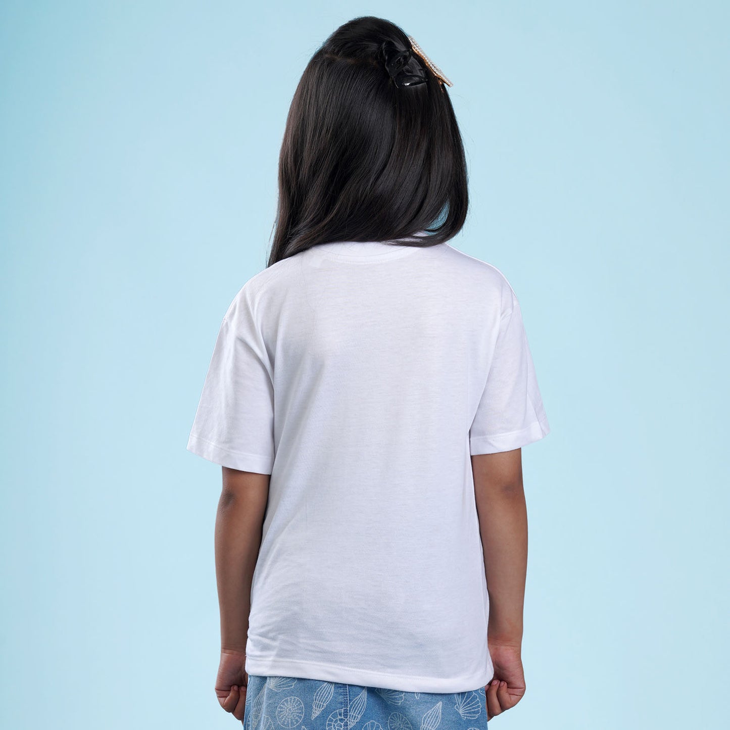 Nusyl Girls White Printed Oversized T-shirt