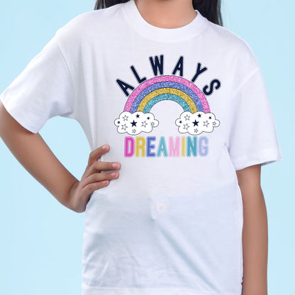 Nusyl Girls White Printed Oversized T-shirt