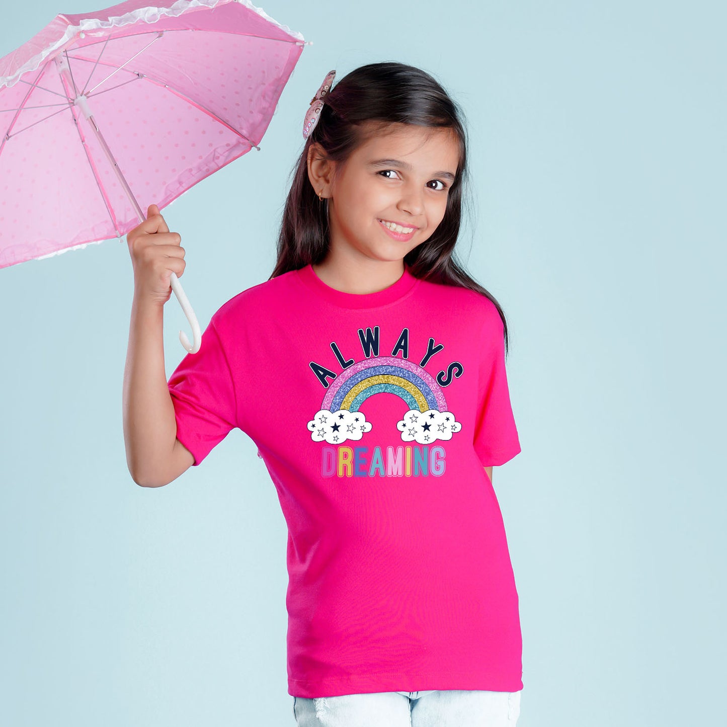 Nusyl Girls Hot Pink Printed Oversized T-shirt