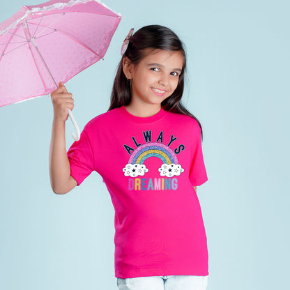 Nusyl Girls Hot Pink Printed Oversized T-shirt