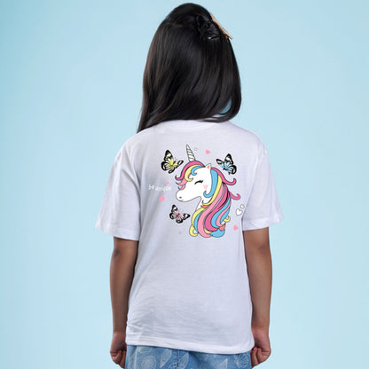 Nusyl Girls White Printed Oversized T-shirt