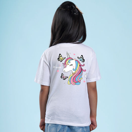 Nusyl Girls White Printed Oversized T-shirt