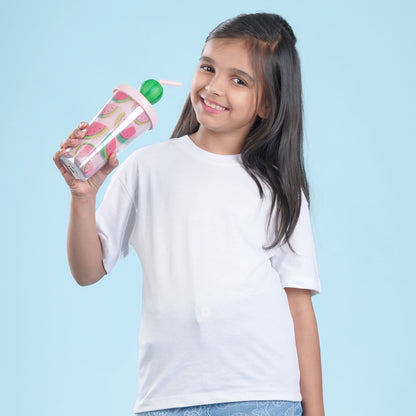 Nusyl Girls White Printed Oversized T-shirt