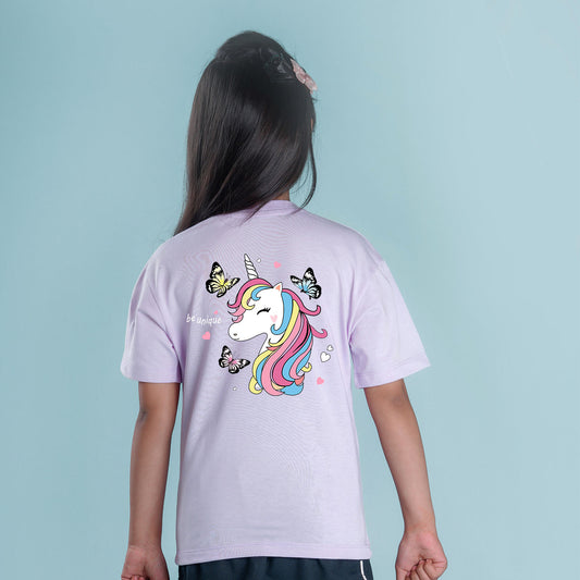 Nusyl Girls Lilac Printed Oversized T-shirt