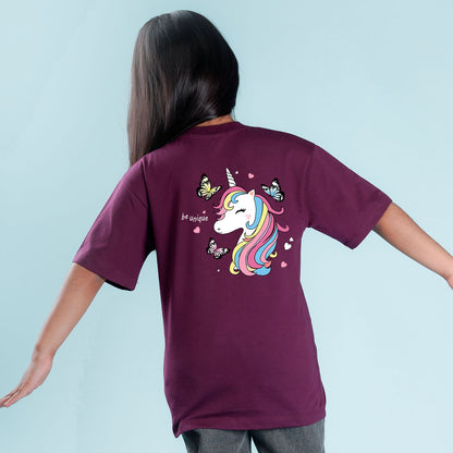 Nusyl Girls Wine Printed Oversized T-shirt