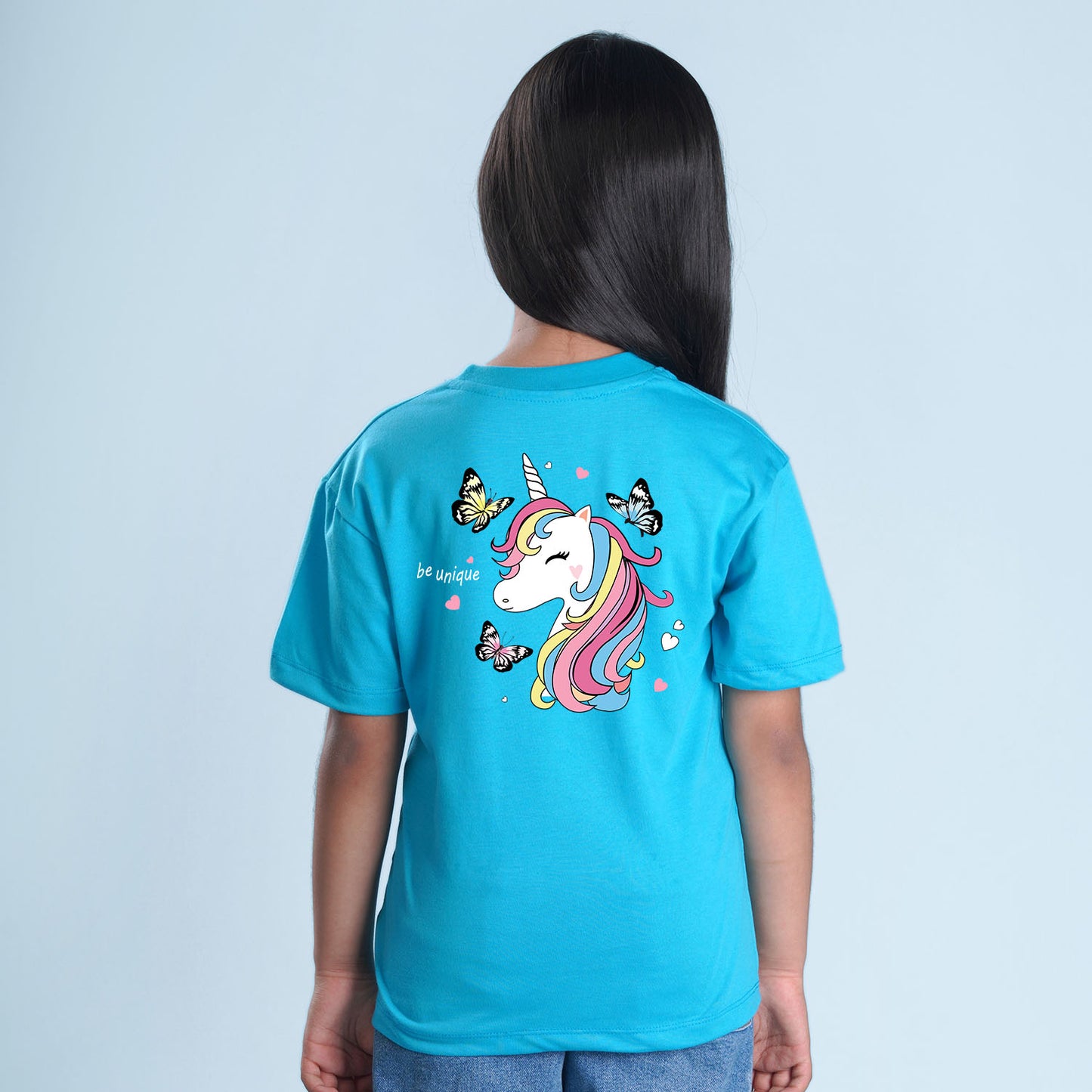 Nusyl Girls Sky Blue Printed Oversized T-shirt