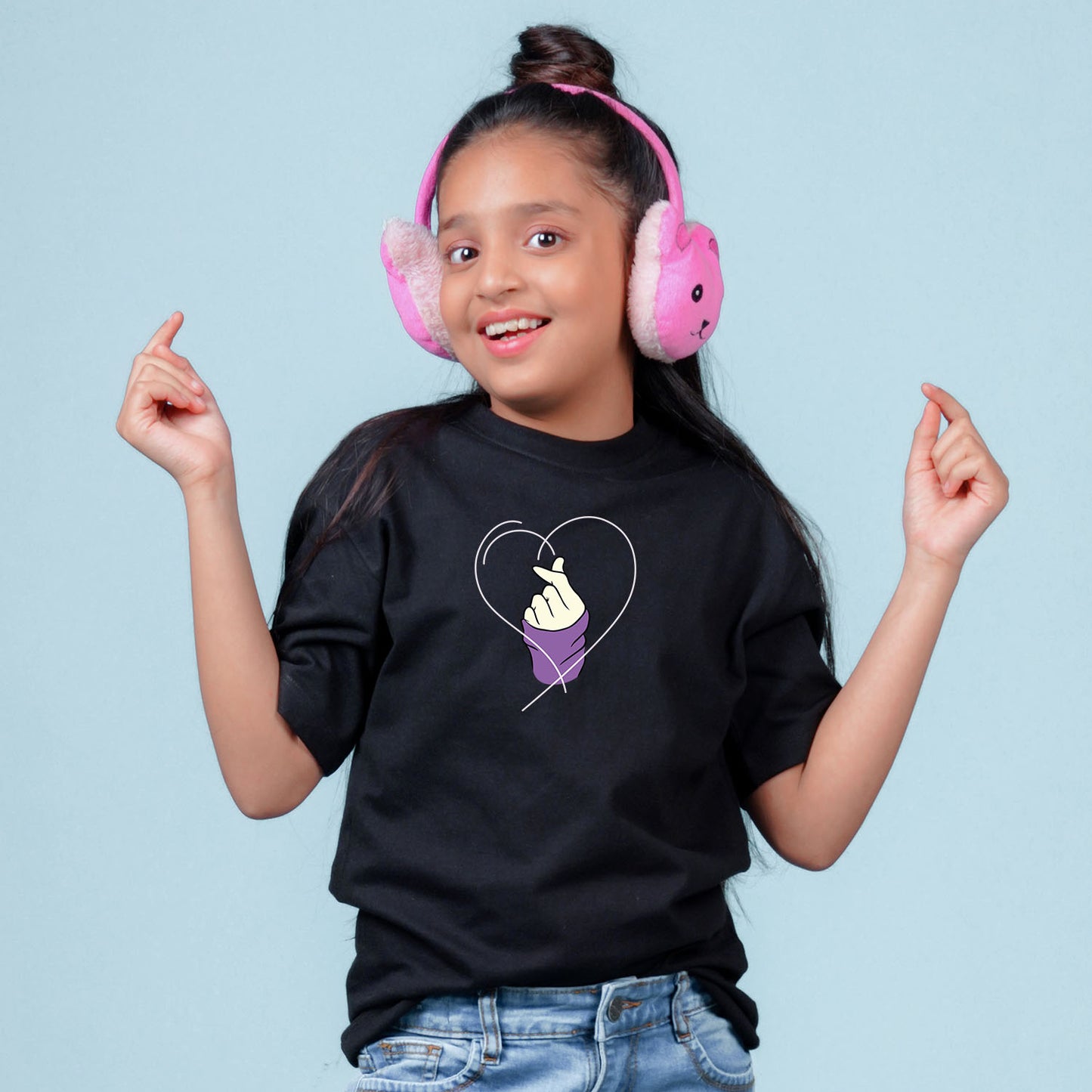 Nusyl Girls Black Printed Oversized T-shirt