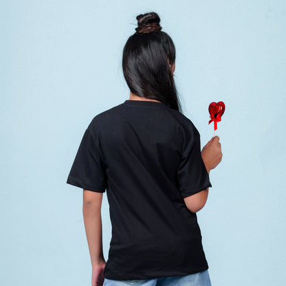 Nusyl Girls Black Printed Oversized T-shirt