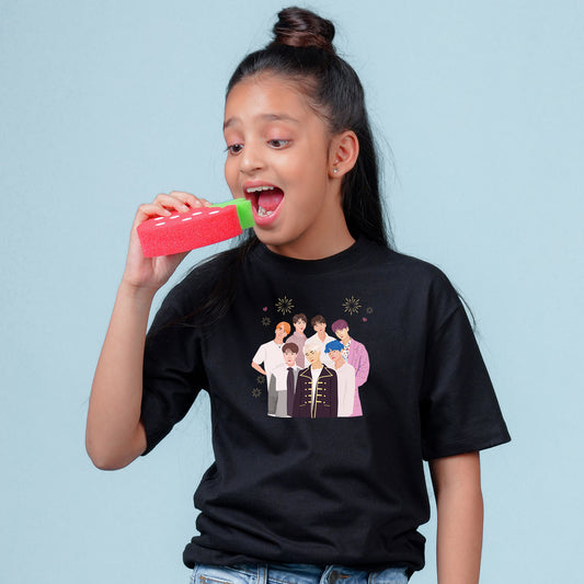 Nusyl Girls Black Printed Oversized T-shirt