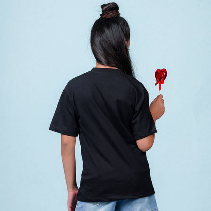 Nusyl Girls Black Printed Oversized T-shirt