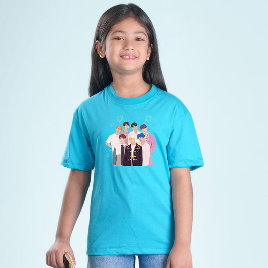 Nusyl Girls Sky Blue Printed Oversized T-shirt