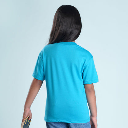 Nusyl Girls Sky Blue Printed Oversized T-shirt