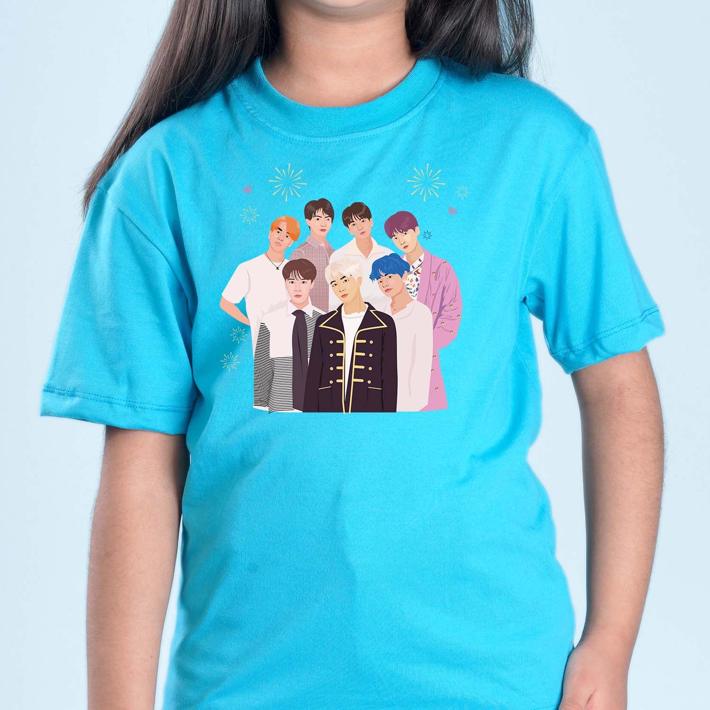 Nusyl Girls Sky Blue Printed Oversized T-shirt