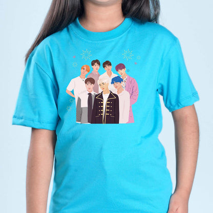 Nusyl Girls Sky Blue Printed Oversized T-shirt