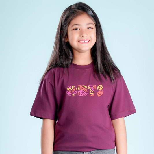 Nusyl Girls Wine Printed Oversized T-shirt