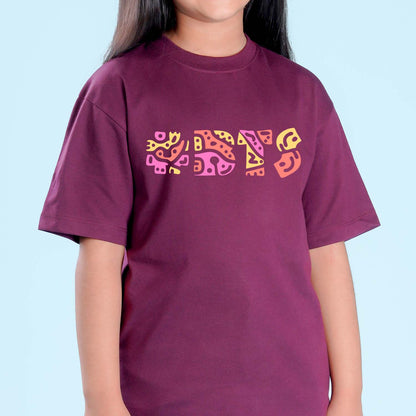 Nusyl Girls Wine Printed Oversized T-shirt