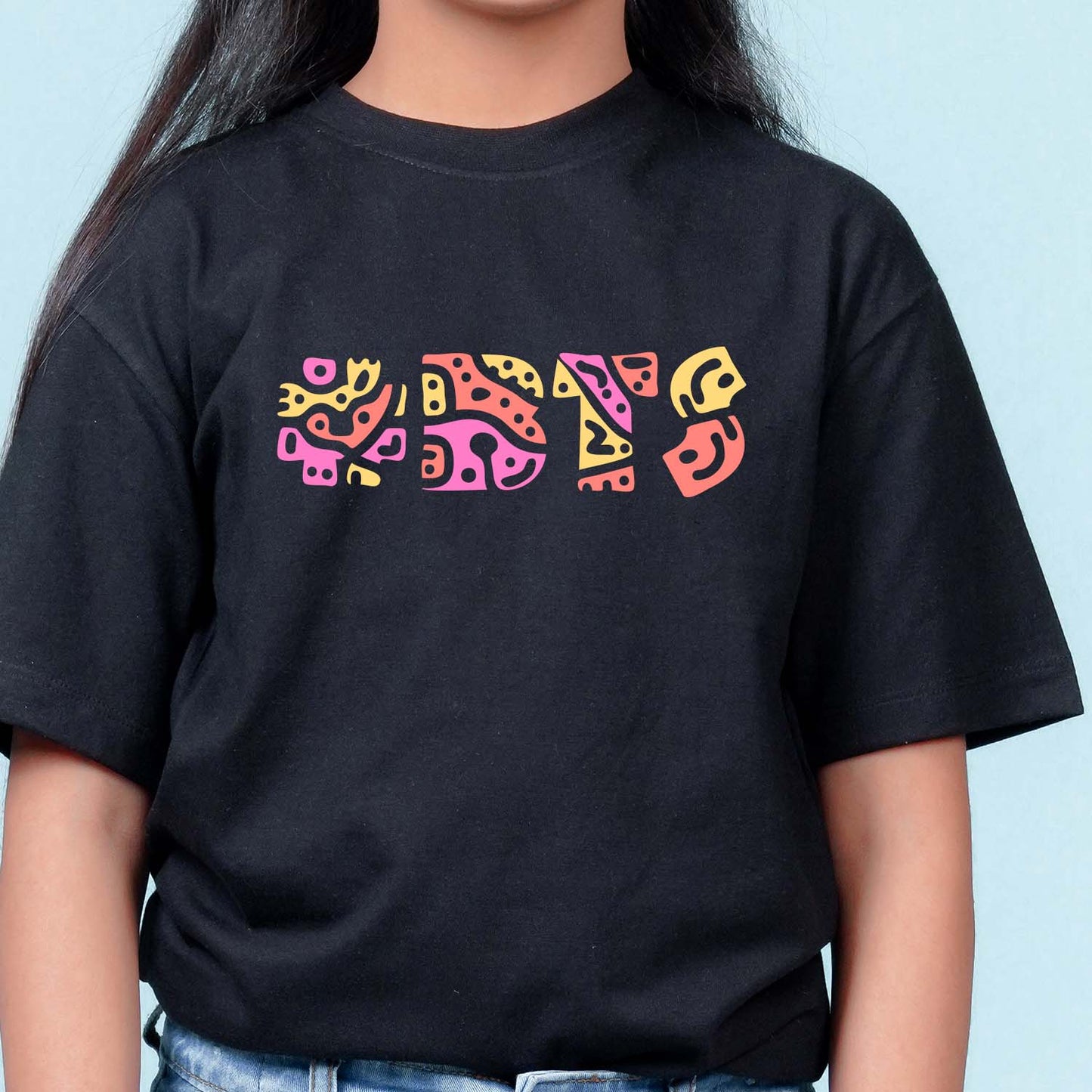 Nusyl Girls Black Printed Oversized T-shirt
