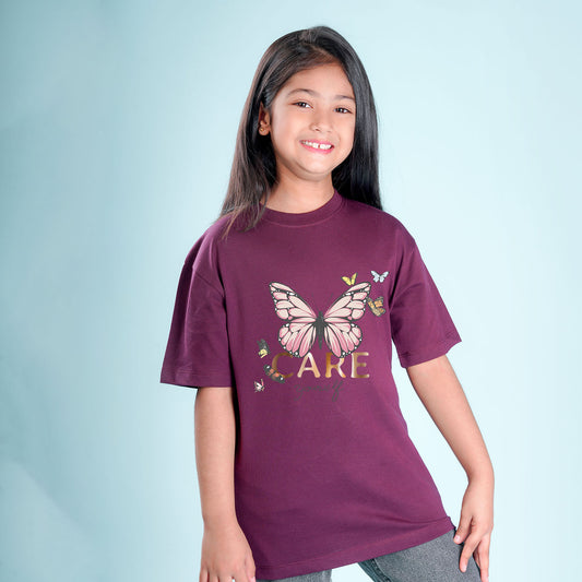 Nusyl Girls Wine Printed Oversized T-shirt