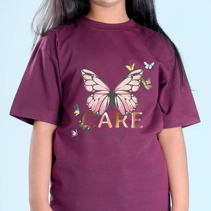 Nusyl Girls Wine Printed Oversized T-shirt