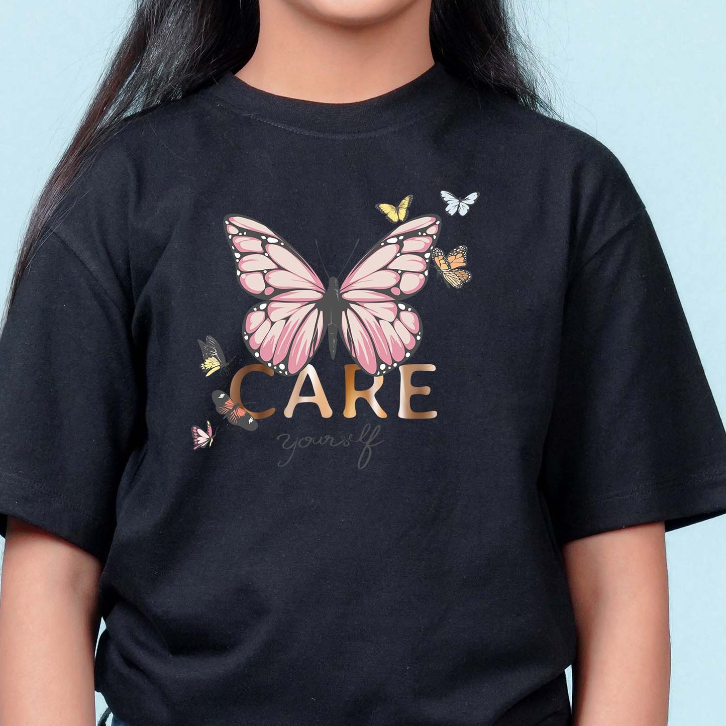 Nusyl Girls Black Printed Oversized T-shirt