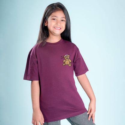 Nusyl Girls Wine Printed Oversized T-shirt