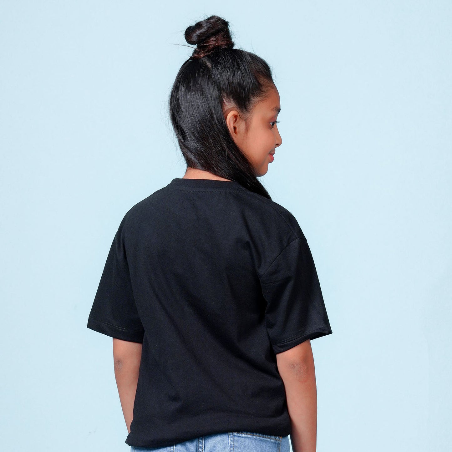 Nusyl Girls Black Printed Oversized T-shirt