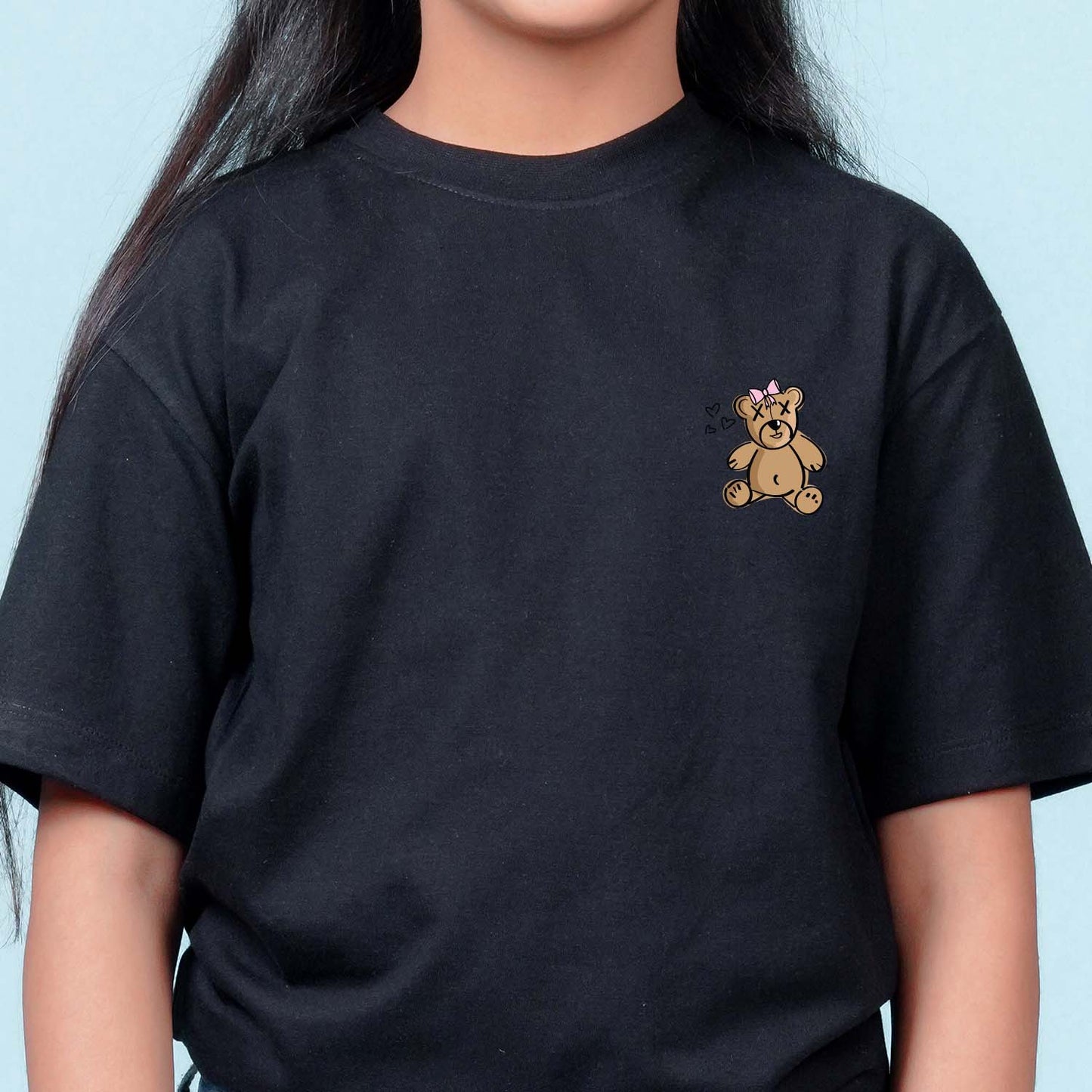 Nusyl Girls Black Printed Oversized T-shirt