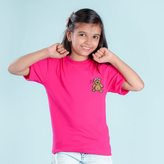 Nusyl Girls Hot Pink Printed Oversized T-shirt