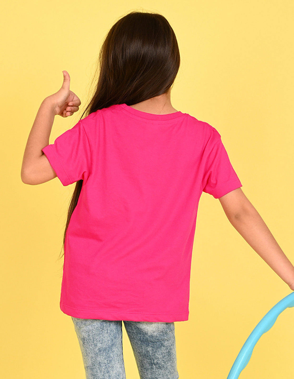 Nusyl Girl's Hot Pink Cute Cat & Text Printed Cotton blend Half Sleeve Drop Shoulder Oversized T-Shirt