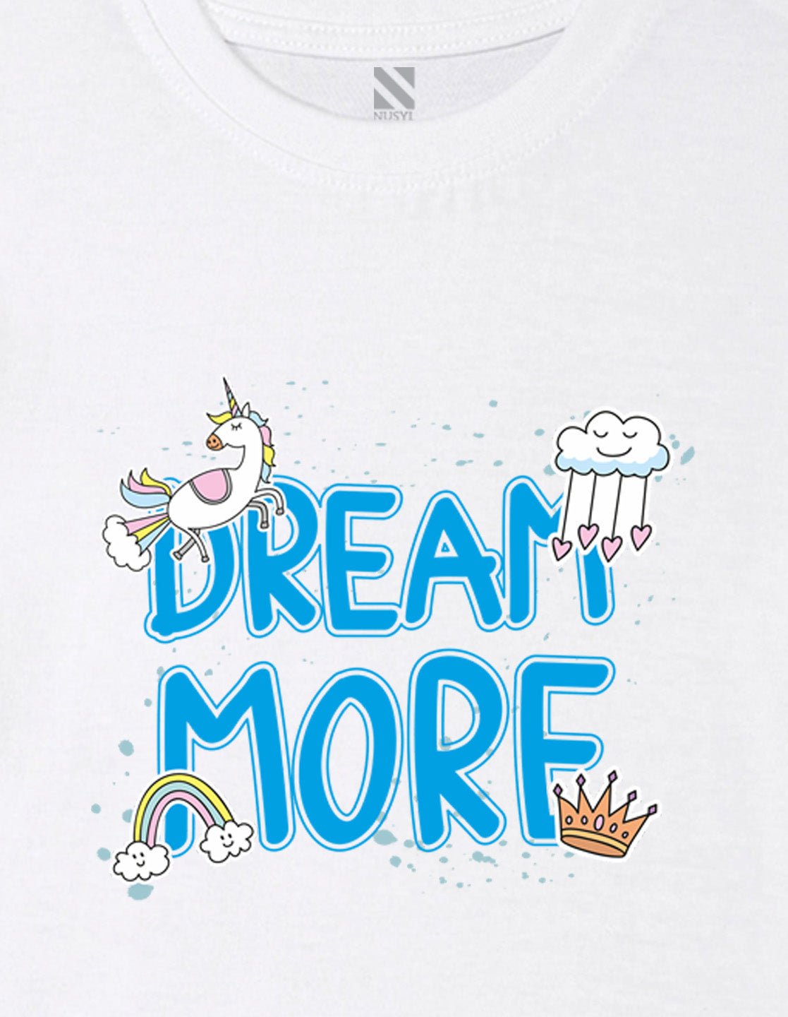 Nusyl Girl's White Dream More Text Printed Cotton blend Half Sleeve Drop Shoulder Oversized T-Shirt