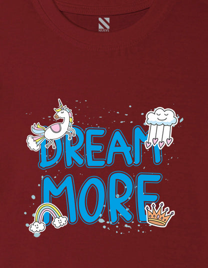 Nusyl Girl's Wine Dream More Text Printed Cotton blend Half Sleeve Drop Shoulder Oversized T-Shirt