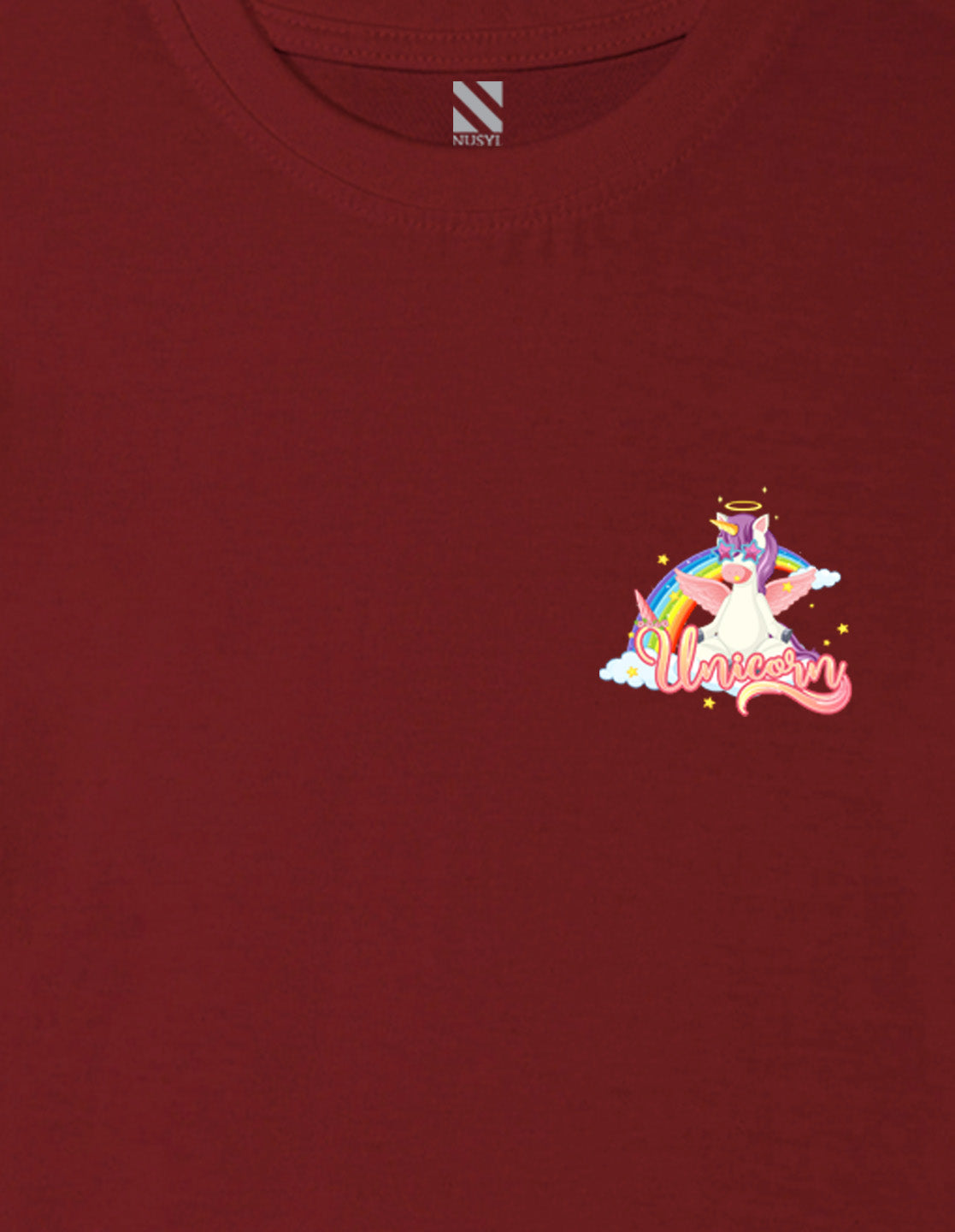 Nusyl Girl's Wine Unicorn Cartoon Printed Cotton blend Half Sleeve Drop Shoulder Oversized T-Shirt