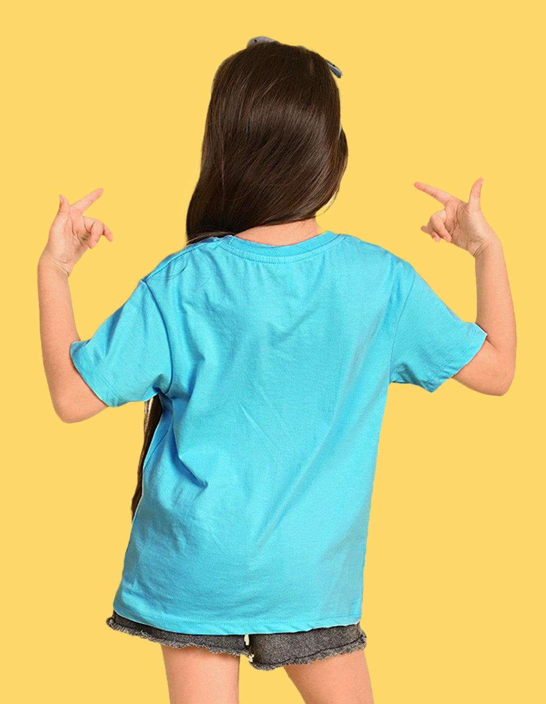 Nusyl Girl's Sky Blue Unicorn Cartoon Printed Cotton blend Half Sleeve Drop Shoulder Oversized T-Shirt