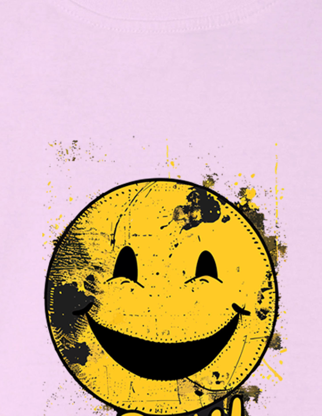 Nusyl Girl's Lilac Smiley Face Printed Cotton blend Half Sleeve Drop Shoulder Oversized T-Shirt