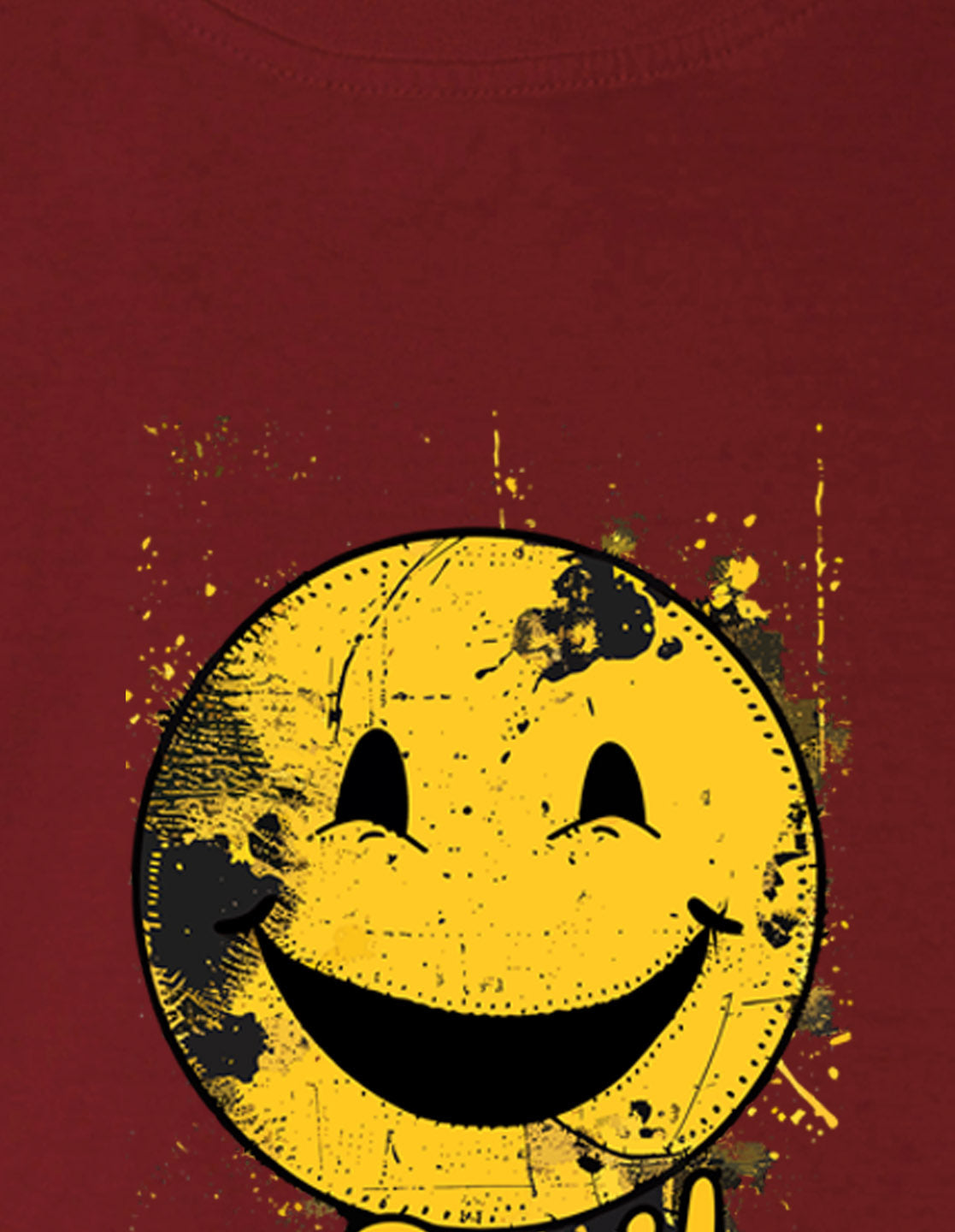 Nusyl Girl's Wine Smiley Face Printed Cotton blend Half Sleeve Drop Shoulder Oversized T-Shirt