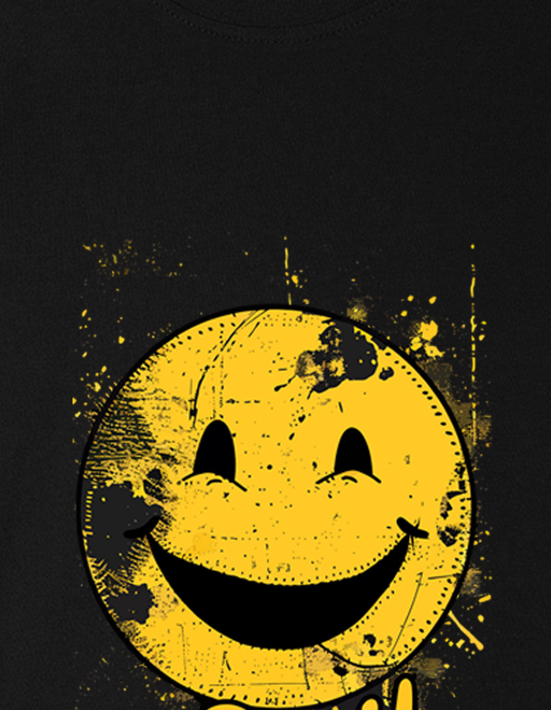 Nusyl Girl's Black Smiley Face Printed Cotton blend Half Sleeve Drop Shoulder Oversized T-Shirt