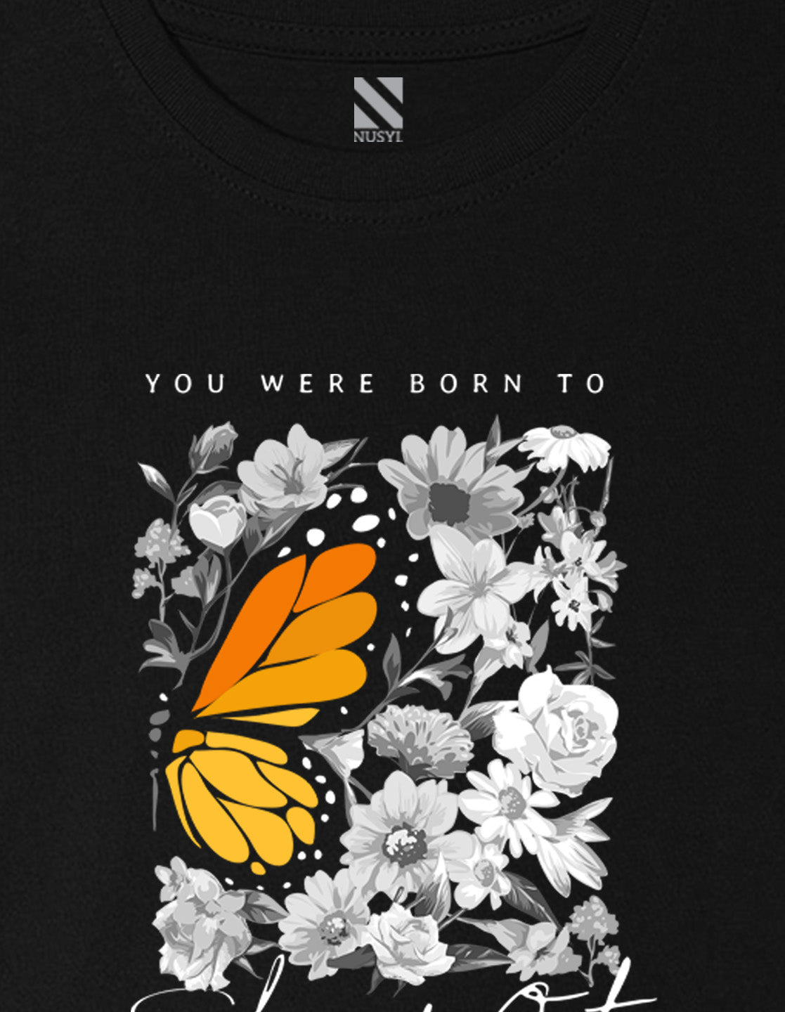 Nusyl Girl's Black Floral With Orange Flowers Printed Cotton blend Half Sleeve Drop Shoulder Oversized T-Shirt