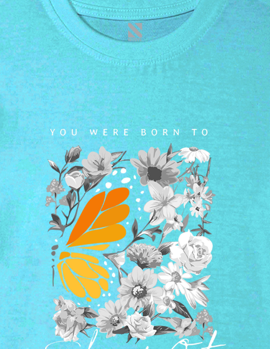 Nusyl Girl's Sky Blue Floral With Orange Flowers Printed Cotton blend Half Sleeve Drop Shoulder Oversized T-Shirt