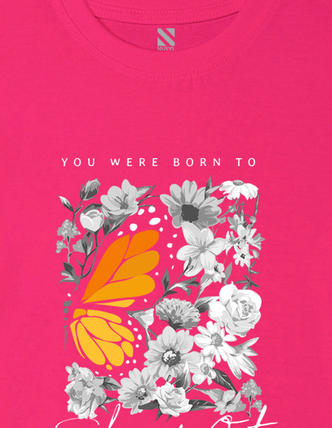 Nusyl Girl's Hot Pink Floral With Orange Flowers Printed Cotton blend Half Sleeve Drop Shoulder Oversized T-Shirt