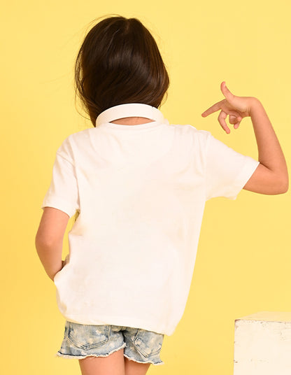 Nusyl Girl's White We Got Swag Text Printed Cotton blend Half Sleeve Drop Shoulder Oversized T-Shirt