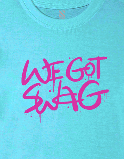 Nusyl Girl's Sky Blue We Got Swag Text Printed Cotton blend Half Sleeve Drop Shoulder Oversized T-Shirt