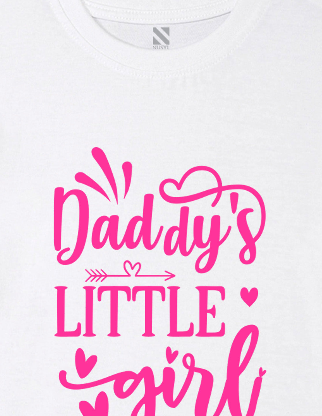 Nusyl Girl's White Daddy Little Girl Text Printed Cotton blend Half Sleeve Drop Shoulder Oversized T-Shirt