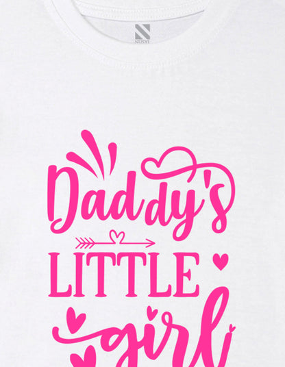 Nusyl Girl's White Daddy Little Girl Text Printed Cotton blend Half Sleeve Drop Shoulder Oversized T-Shirt