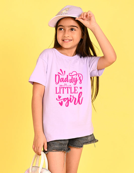 Nusyl Girl's Lilac Daddy Little Girl Text Printed Cotton blend Half Sleeve Drop Shoulder Oversized T-Shirt