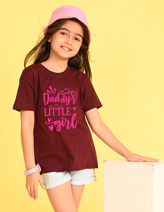 Nusyl Girl's Wine Daddy Little Girl Text Printed Cotton blend Half Sleeve Drop Shoulder Oversized T-Shirt