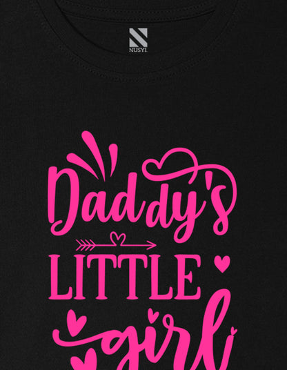 Nusyl Girl's Black Daddy Little Girl Text Printed Cotton blend Half Sleeve Drop Shoulder Oversized T-Shirt
