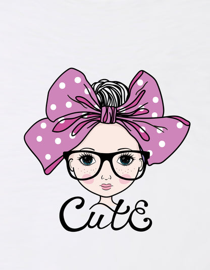 Nusyl Girls White Cute Girl & Text Printed  Short sleeve Cotton Blend Oversized T-shirts