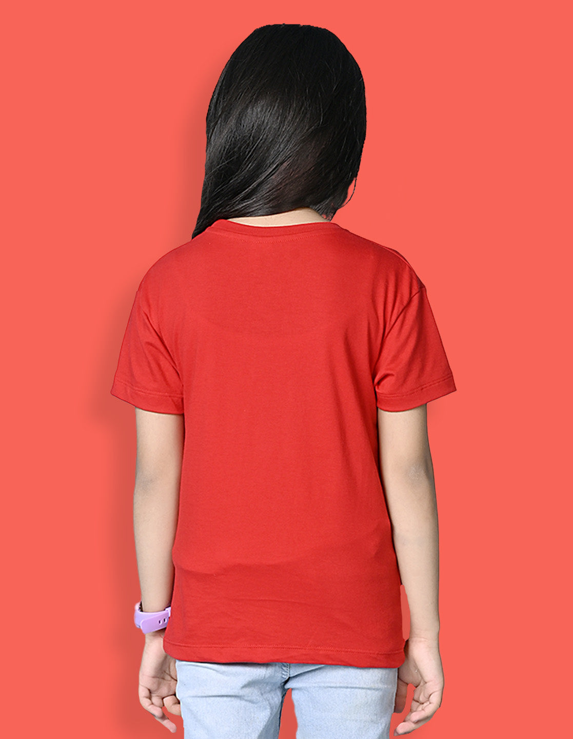 Nusyl Girls Red Cute Girl & Text Printed  Short sleeve Cotton Blend Oversized T-shirts